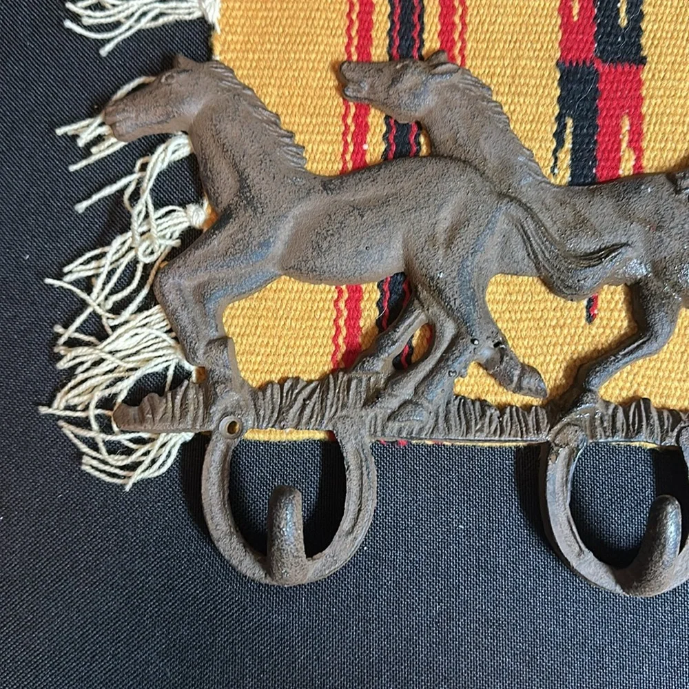 Cast iron wild horses wall with three hooks